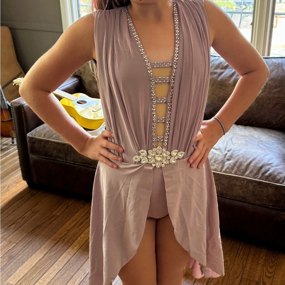 Elegant Mauve Lyrical Contemporary Dance Costume with Rhinestone Details